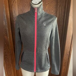 SPYDER Womens Sz M Core Athletic Gray W/pink Jacket  Full Zip Up